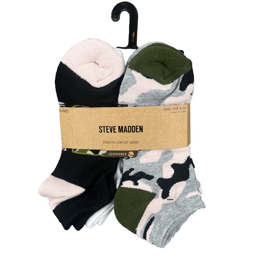 Steve Madden Low Cut Socks Women Size 5-10 Multicolor 8 Pair Pack Camo NEW